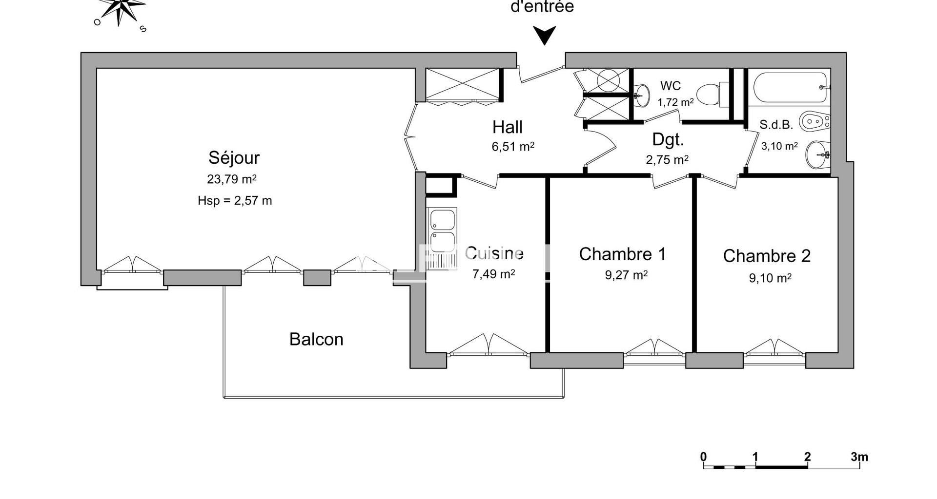 Appartement 3 pièces (63.73 m²) à louer - Châtillon (92320)