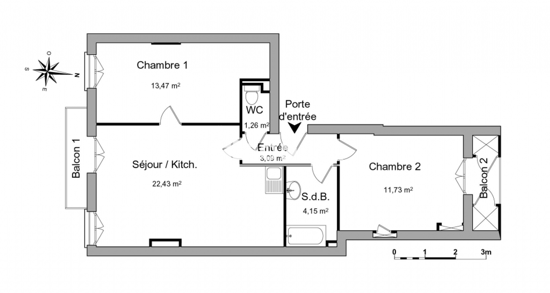 Appartement 3 pièces (56.13 m²) à louer - Valence (26000)