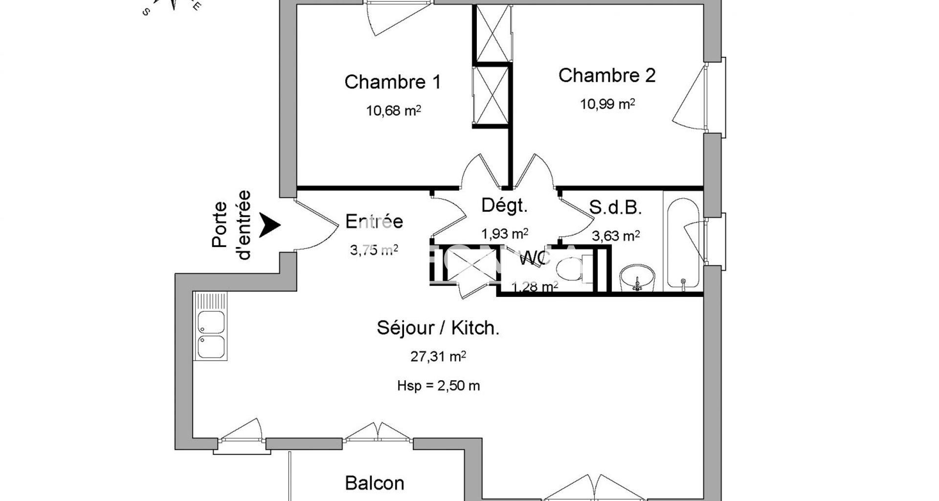 Appartement 3 pièces (59.57 m²) à louer - Le Péage-de-roussillon (38550)