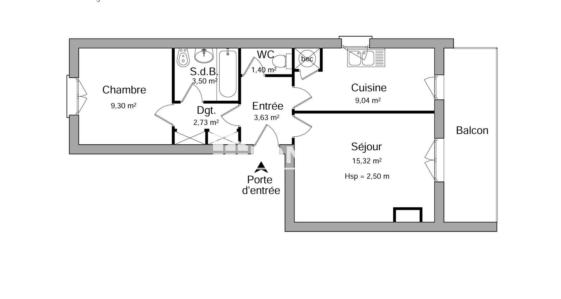 Appartement 2 pièces (44.92 m²) à louer - Vienne (38200)