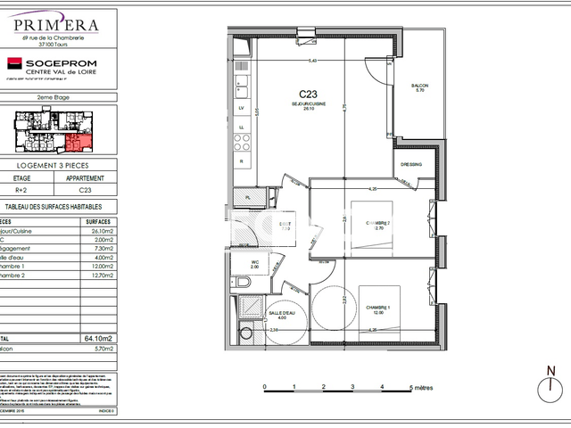 Appartement 3 pièces (64.1 m²) à louer - Tours (37100)