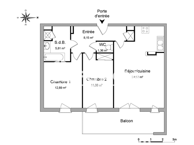 Appartement 3 pièces (64.1 m²) à louer - Tours (37100)