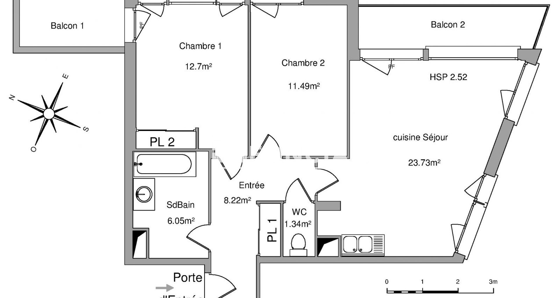 Appartement 3 pièces (63.53 m²) à louer - Tours (37100)