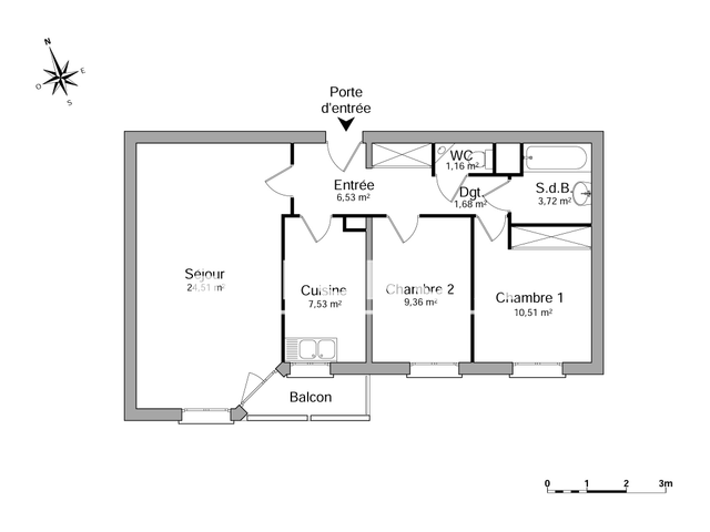 Appartement 3 pièces (65 m²) à louer - Schiltigheim (67300)