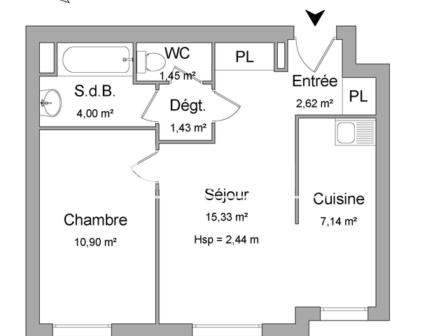 Appartement 2 pièces (42.71 m²) à louer - Dijon (21000)