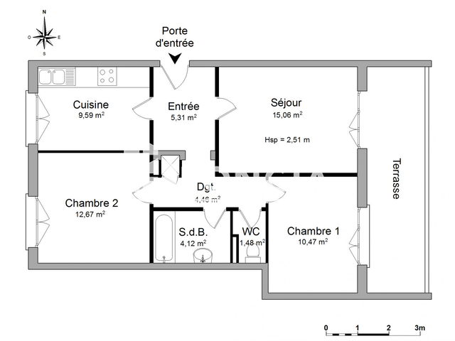 Appartement 3 pièces (63.16 m²) à louer - Strasbourg (67100)