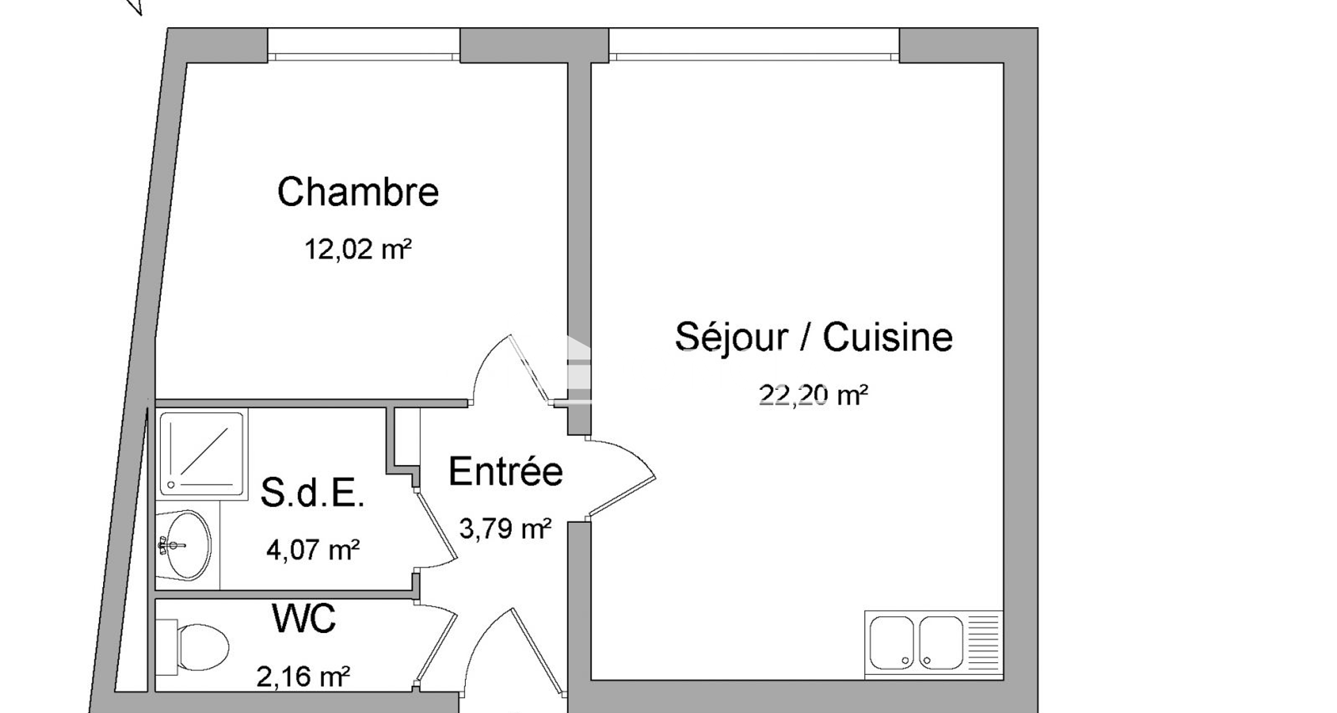 Appartement 2 pièces (44.24 m²) à louer - Angers (49000)