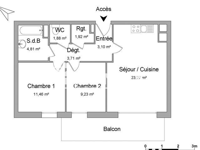 Appartement 3 pièces (59.38 m²) à louer - Clermont Ferrand (63100)