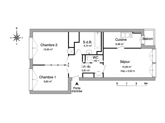 Appartement 3 pièces (57.55 m²) à louer - Thionville (57100)