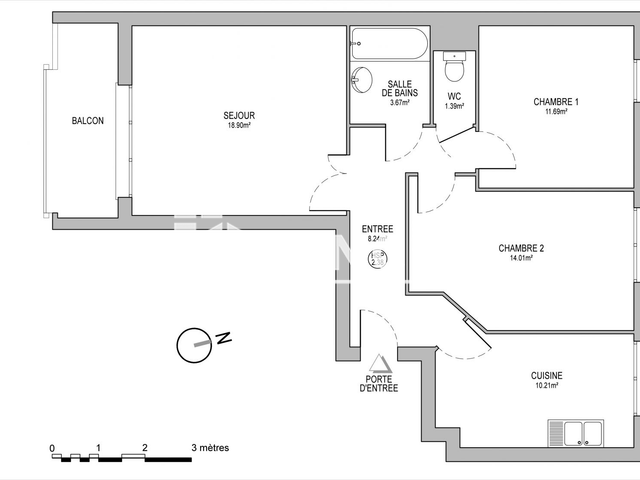 Appartement 3 pièces (64.39 m²) à louer - Schiltigheim (67300)