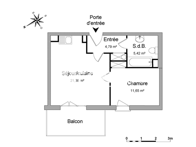 Appartement 2 pièces (43.24 m²) à louer - Eckbolsheim (67201)