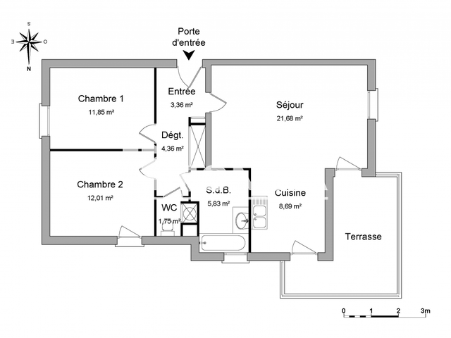 Appartement 3 pièces (70 m²) à louer - Bischheim (67800)