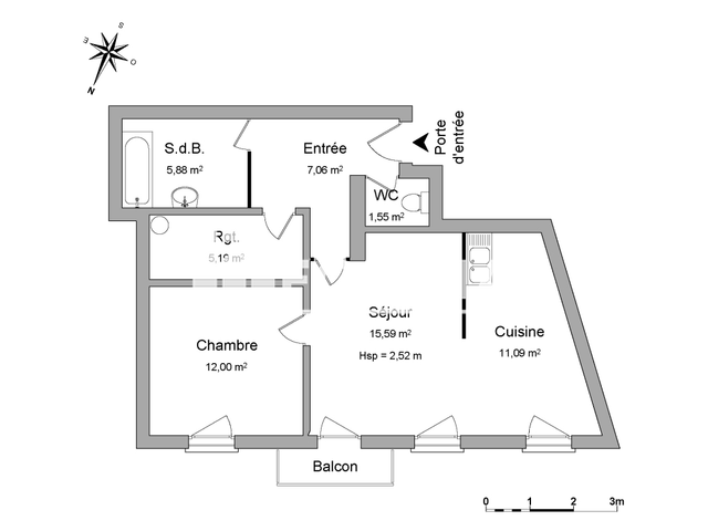 Appartement 2 pièces (58.36 m²) à louer - Sarrebourg (57400)