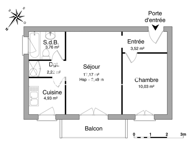 Appartement 2 pièces (41.63 m²) à louer - Oberhausbergen (67205)