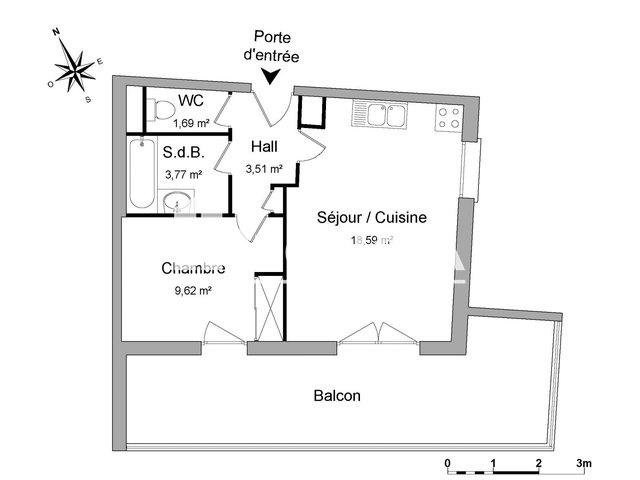 Appartement 2 pièces (37.18 m²) à louer - Clermont-ferrand (63000)
