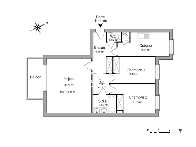 Appartement 3 pièces (63.69 m²) à louer - Illkirch Graffenstaden (67400)