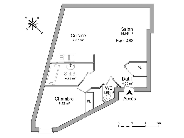Appartement 2 pièces (44.06 m²) à louer - Saint Etienne (42000)