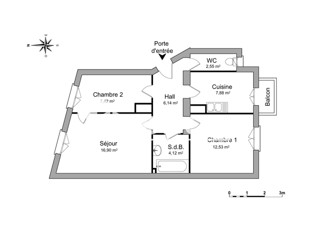 Appartement 3 pièces (57.54 m²) à louer - Strasbourg (67200)