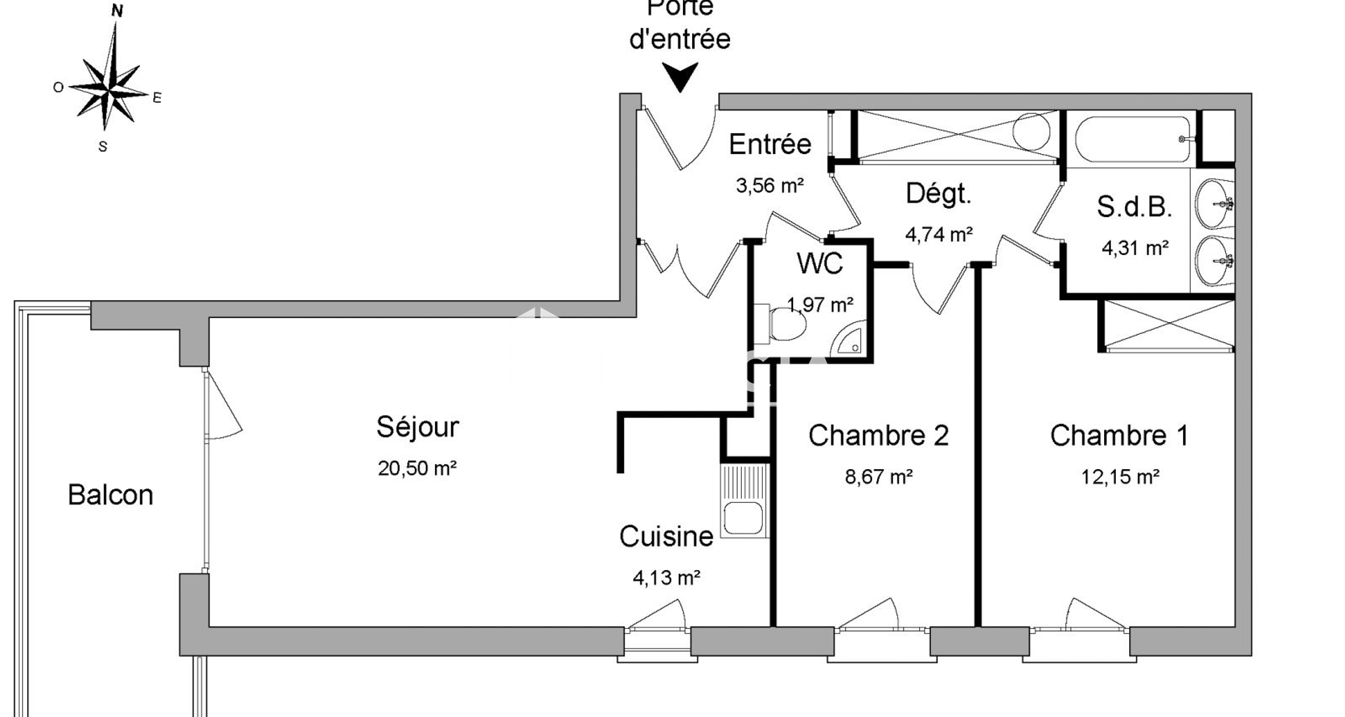 Appartement 3 pièces (60.03 m²) à louer - Eckbolsheim (67201)