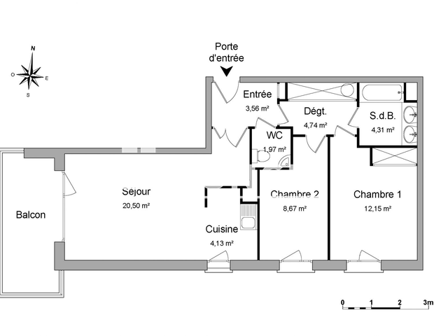 Appartement 3 pièces (60.03 m²) à louer - Eckbolsheim (67201)