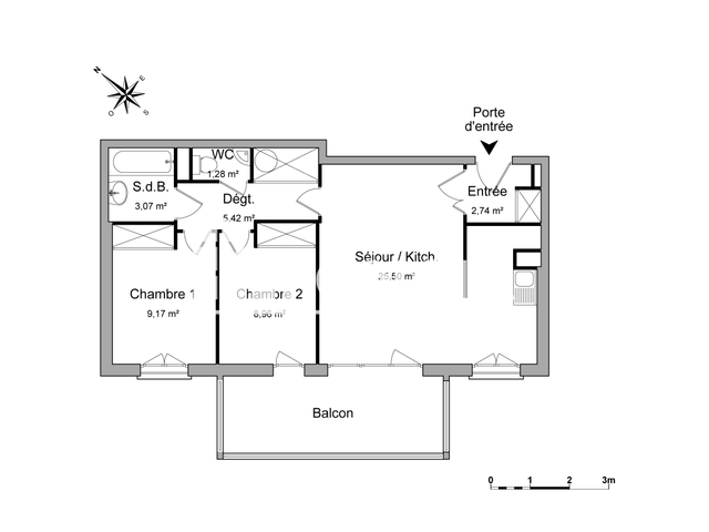 Appartement 3 pièces (56.14 m²) à louer - Strasbourg (67200)