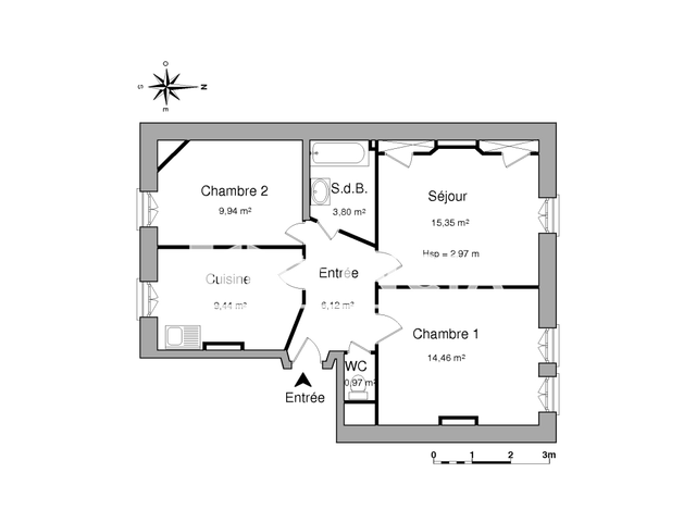 Appartement 3 pièces (60.08 m²) à louer - Saint Etienne (42100)