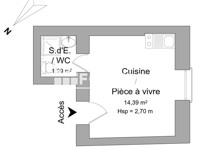 Studio meublé (16.86 m²) à louer - Angers (49000)