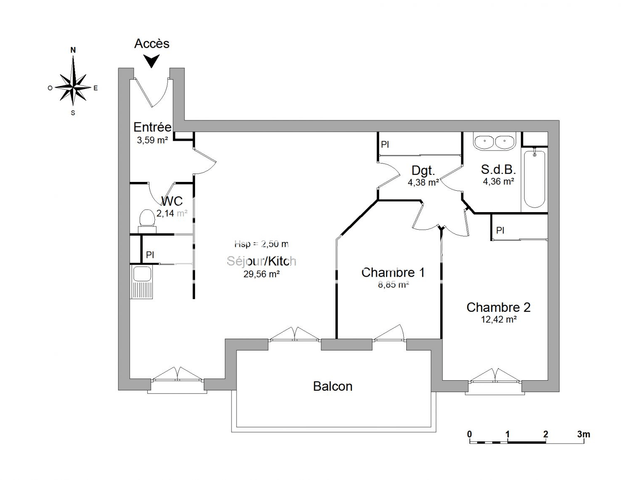 Appartement 3 pièces (65.3 m²) à louer - Saint Cyprien Plage (66750)