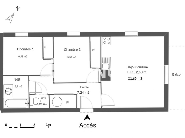 Appartement 3 pièces (53.56 m²) à louer - Castelsarrasin (82100)