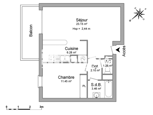 Appartement 2 pièces (47.7 m²) à louer - Mourenx (64150)