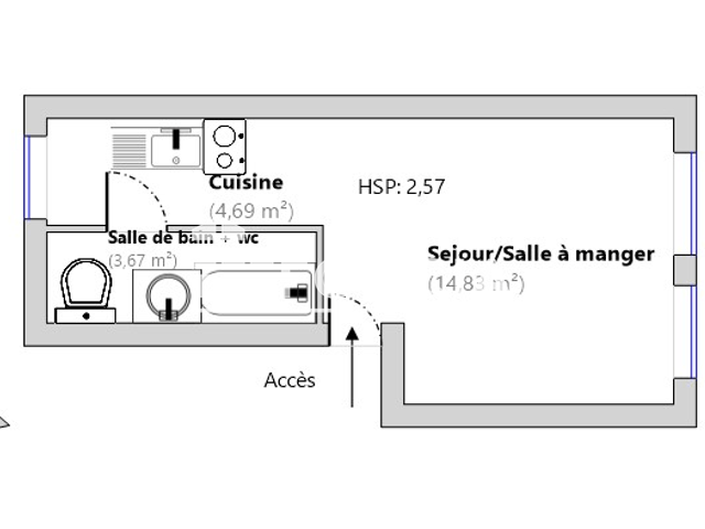 Studio meublé (23.08 m²) à louer - Lille (59000)