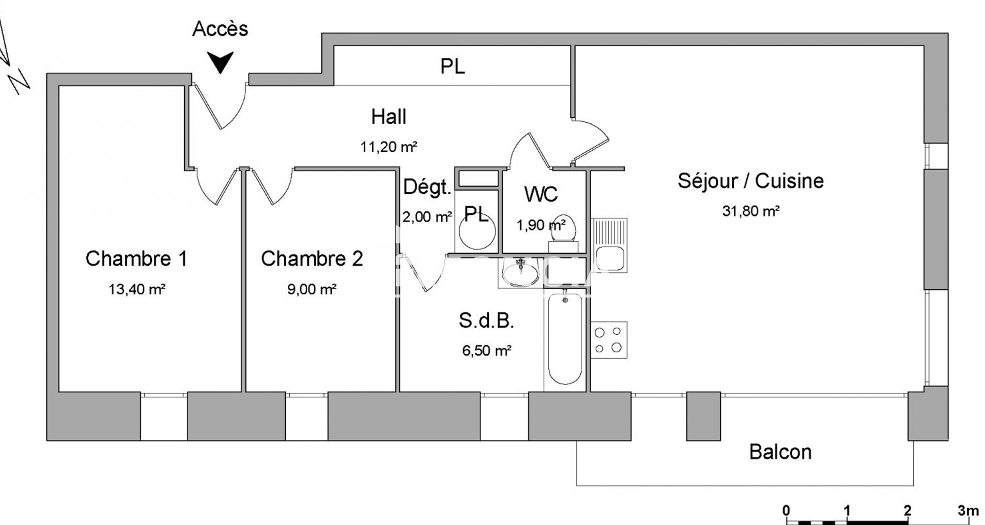 Appartement 3 pièces (75.8 m²) à louer - Villeneuve-d'ascq (59650)
