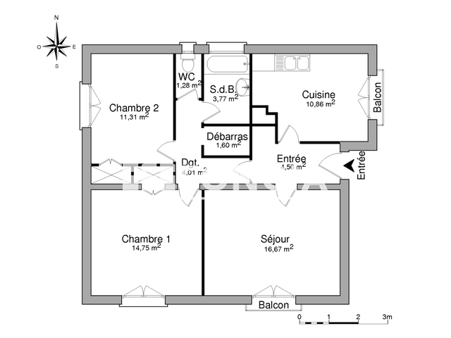 Appartement 3 pièces (68.81 m²) à louer - Borderes / Echez (65320)