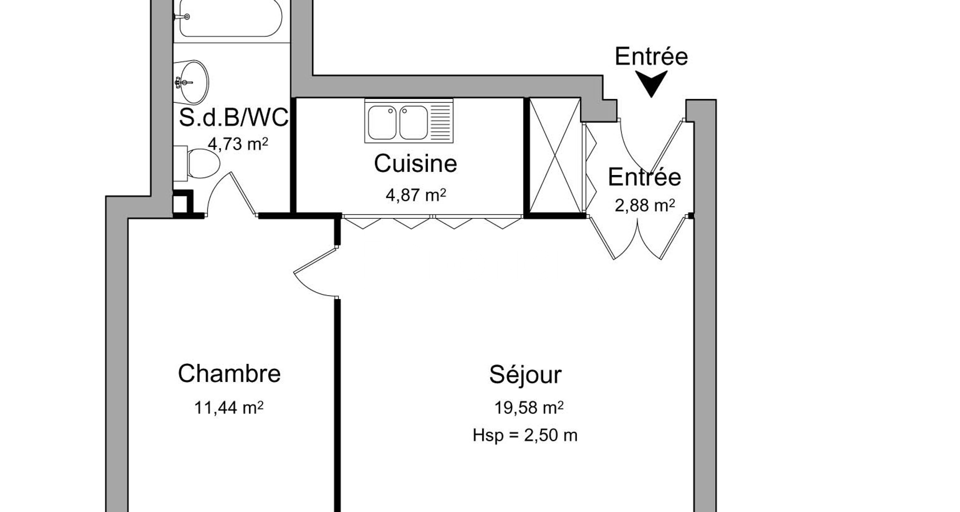 Appartement 2 pièces (43.5 m²) à louer - Brest (29200)