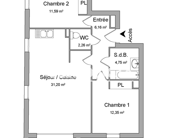 Appartement 3 pièces (68.31 m²) à louer - Roubaix (59100)