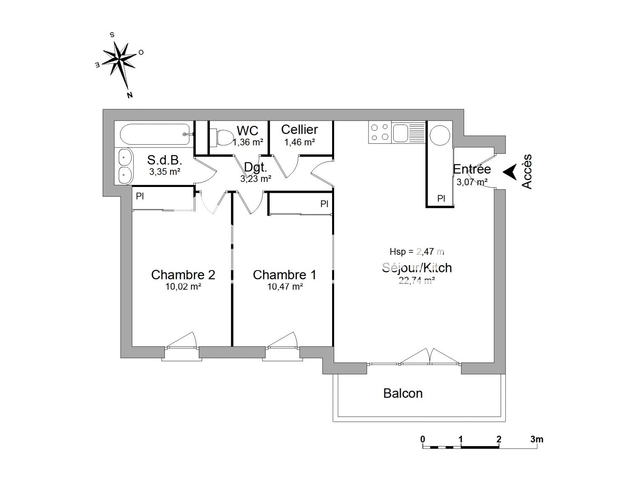 Appartement 3 pièces (55.7 m²) à louer - Pau (64000)