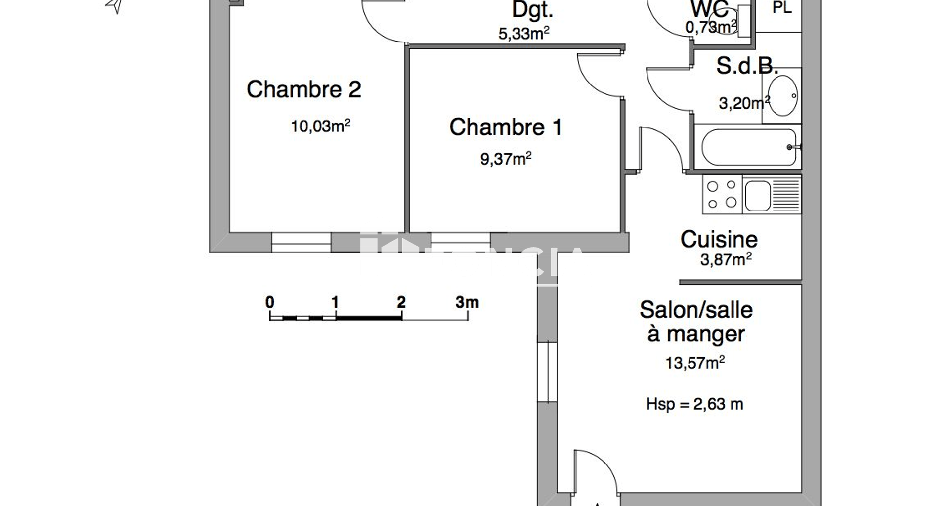 Appartement 3 pièces (46.1 m²) à louer - Agen (47000)