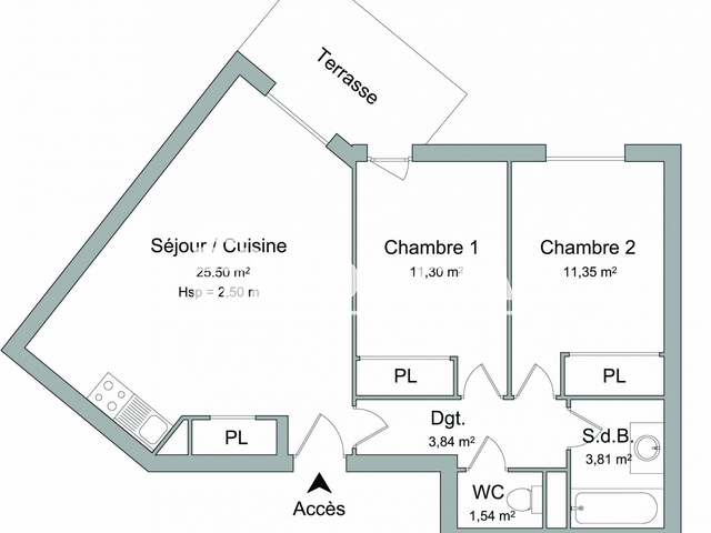 Appartement 3 pièces (57.34 m²) à louer - Saint Sever (40500)