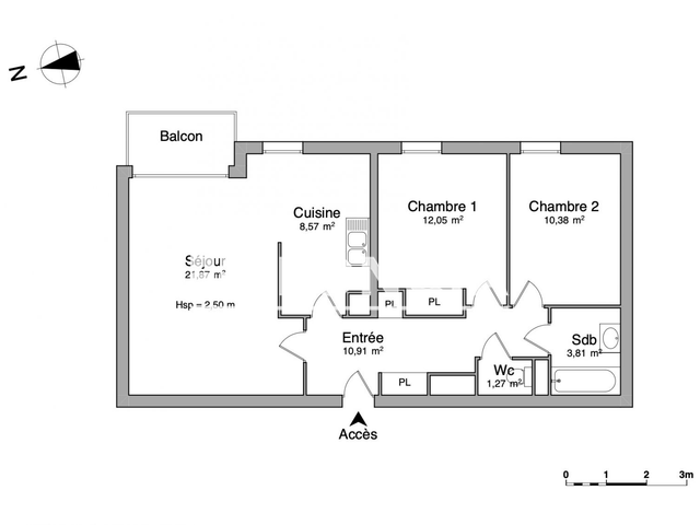 Appartement 3 pièces (67.5 m²) à louer - Saint-andre-lez-lille (59350)
