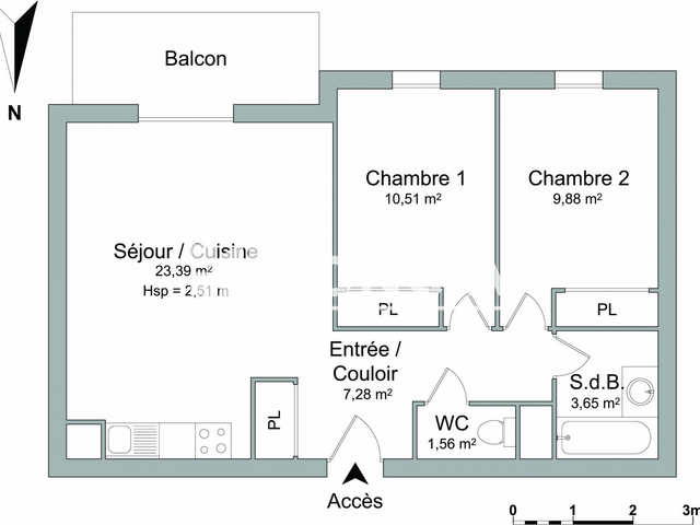 Appartement 3 pièces (56.27 m²) à louer - Orthez (64300)