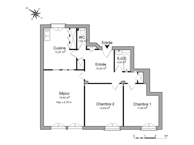Appartement 3 pièces (73.07 m²) à louer - Brest (29200)