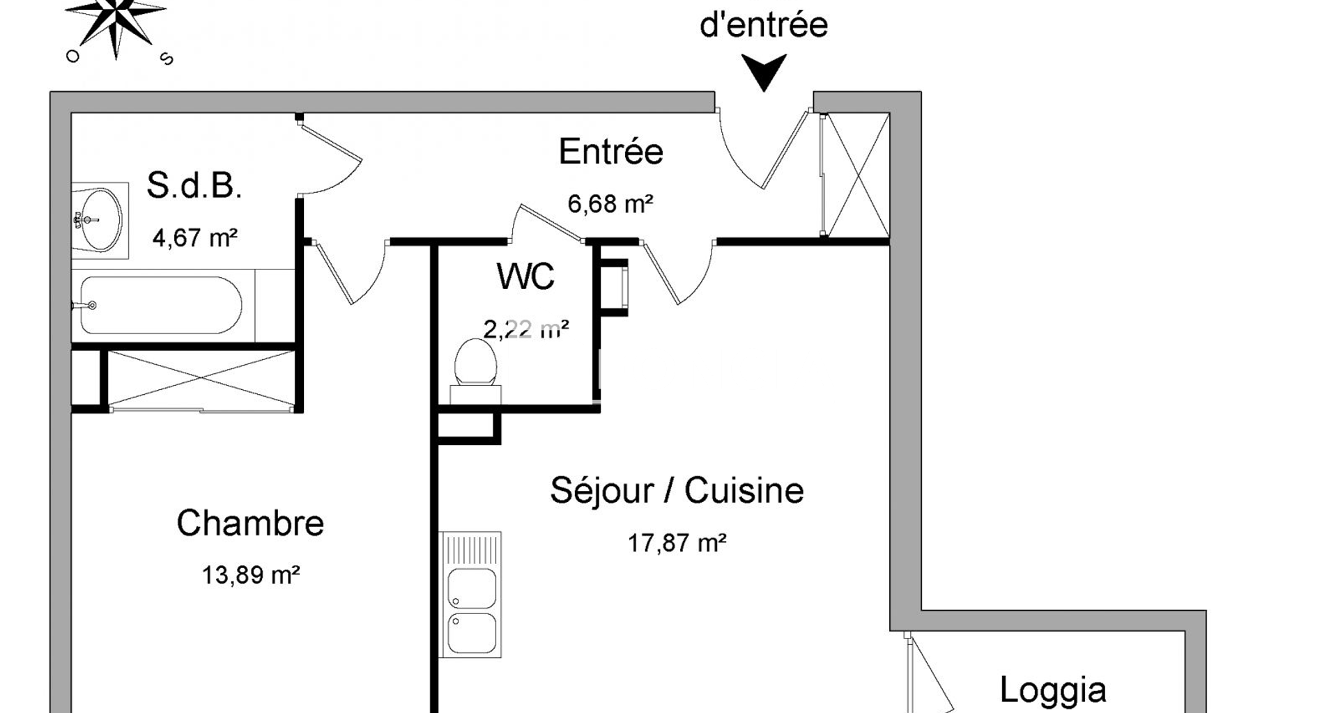 Appartement 2 pièces (45.33 m²) à louer - Roubaix (59100)