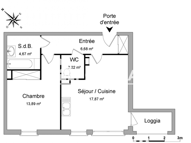 Appartement 2 pièces (45.33 m²) à louer - Roubaix (59100)