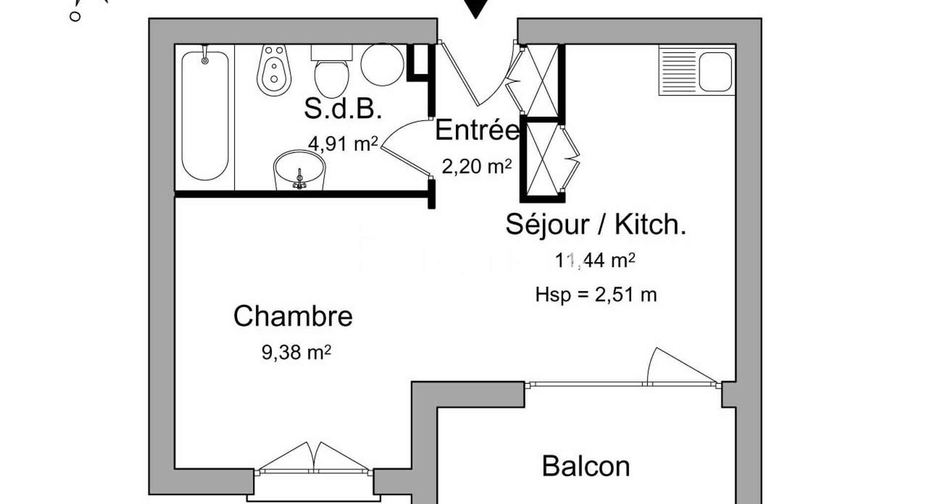 Studio (27.93 m²) à louer - Oloron-sainte-marie (64400)