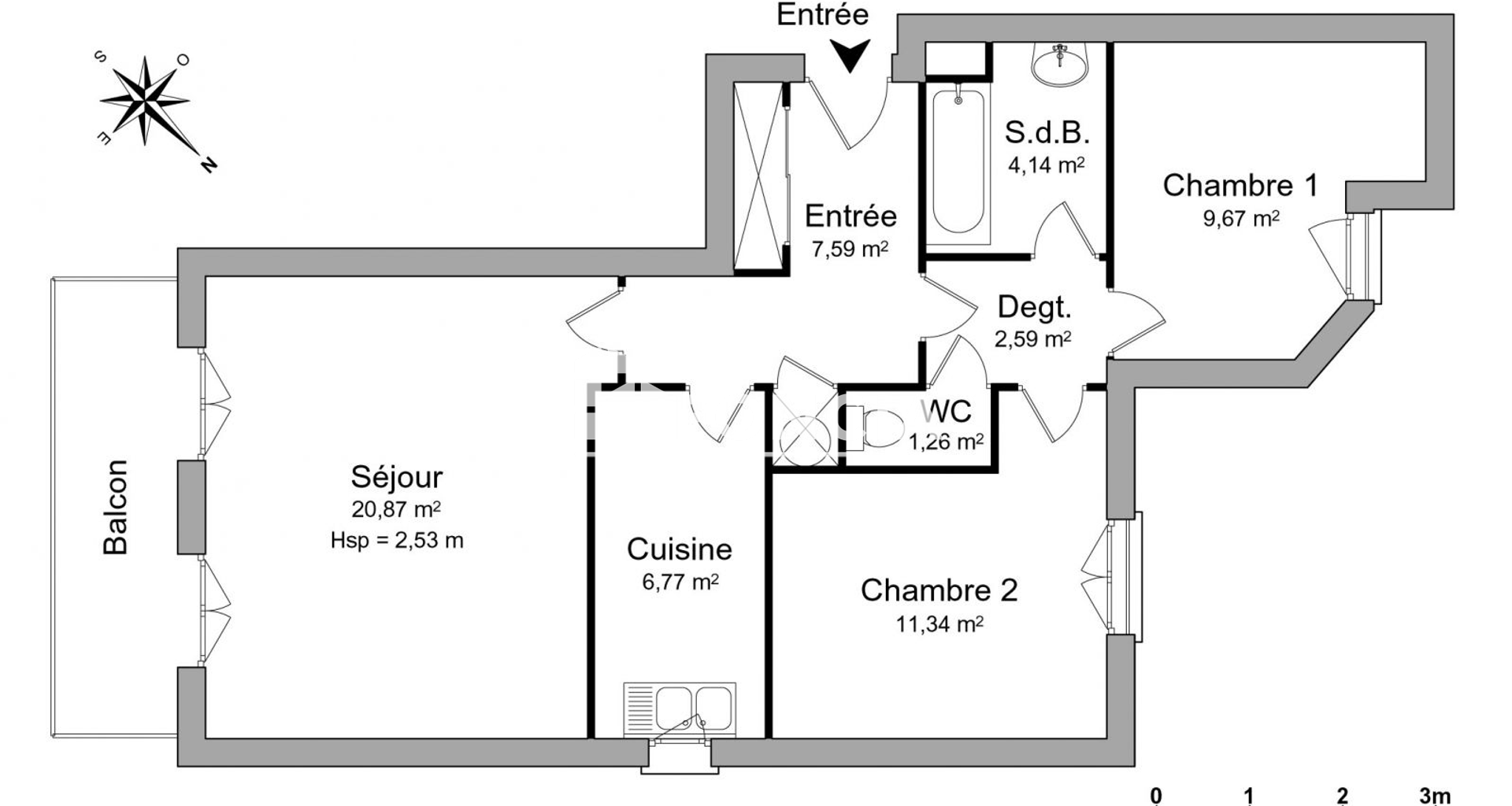 Appartement 3 pièces (64.23 m²) à louer - Rueil-malmaison (92500)