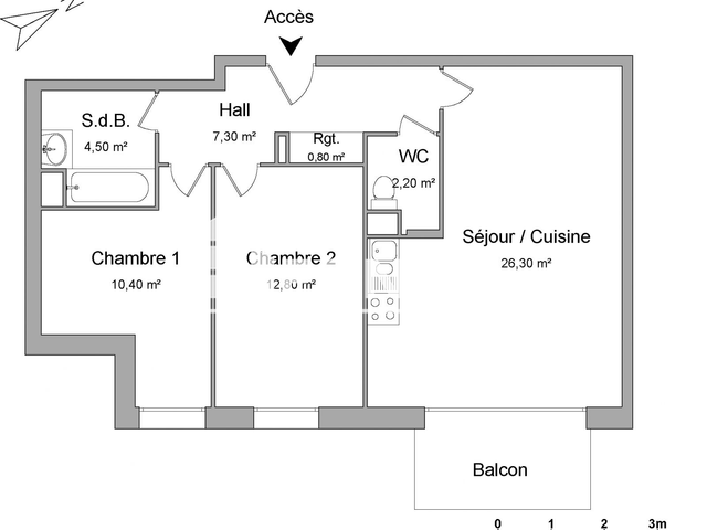 Appartement 3 pièces (64.2 m²) à louer - Seclin (59113)