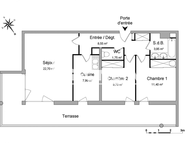 Appartement 3 pièces (65.95 m²) à louer - Pau (64000)