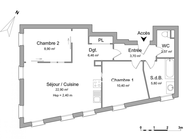 Appartement 3 pièces (60.53 m²) à louer - Lille (59000)