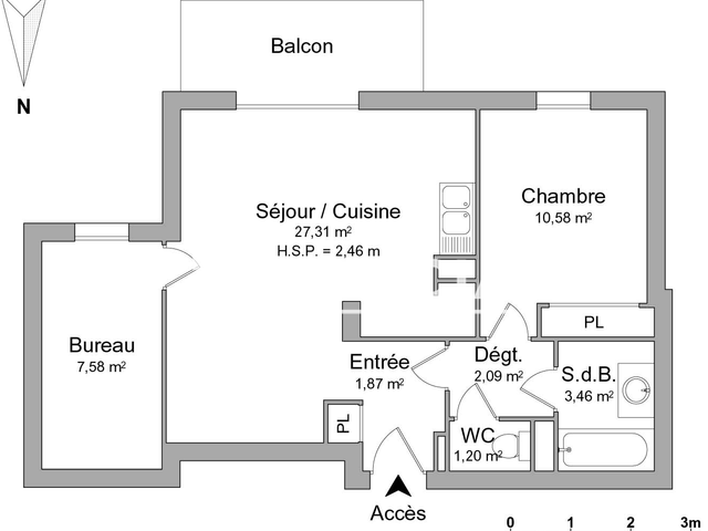 Appartement 3 pièces (54.09 m²) à louer - Mourenx (64150)
