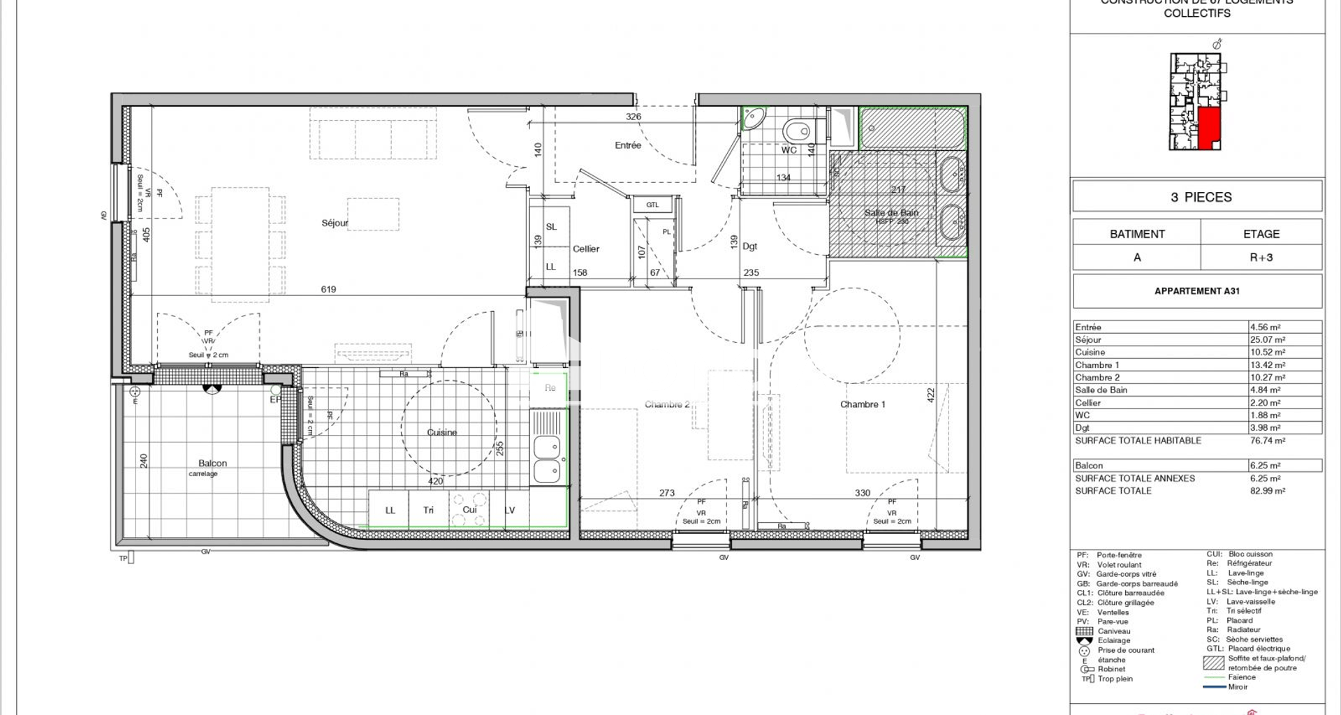 Appartement 3 pièces (76.06 m²) à louer - Bezons (95870)